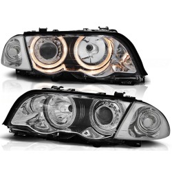 PHARES ANGEL EYES CHROME pour BMW E46 05.98-08.01 S/T