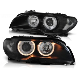 Phares Angel Eyes noirs pour BMW E46 04.03-06 Coupé Cabriolet