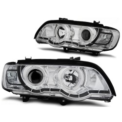 Phares Xénon Angel Eyes Chrome pour BMW X5 E53 09.99-10.03