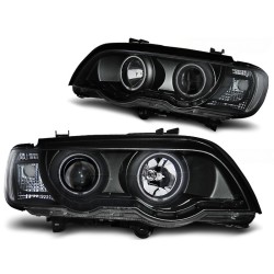 Phares Xénon Angel Eyes Noir pour BMW X5 E53 09.99-10.03