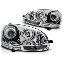 Phares Angel Eyes CCFL Chrome pour VW Golf 5 10.03-09