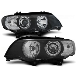 Phares Xénon Angel Eyes LED Noir pour BMW X5 E53 09.99-10.03