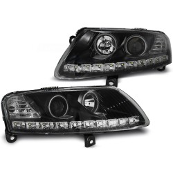 Phares ANGEL EYES LED noirs pour AUDI A6 C6 04.04-08