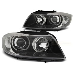 PHARES ANGEL EYES LED NOIRS pour BMW E90/E91 03.05-11