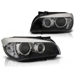 Phares Angel Eyes LED noirs pour BMW X1 E84 10.09-07.12