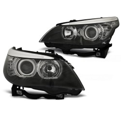 Phares Angel Eyes LED noirs compatibles BMW E60/E61 03-07