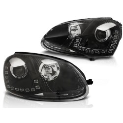 Phares avant TRUE DRL noir pour VW Golf 5 10.03-09