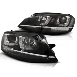 Phares U-LED noir avec ligne chromée pour VW Golf 7 11.12-17