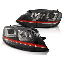 Phares U-LED noir avec ligne rouge sport pour VW Golf 7 12-17