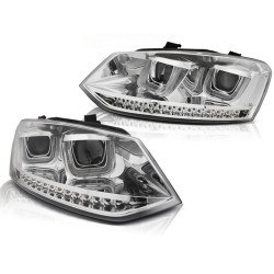 Phares U-LED chromés séquentiels pour VW Polo 6R 09-03.14