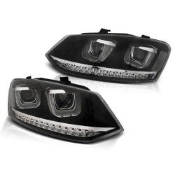 Phares U-LED noir séquentiel pour VW Polo 6R 09-03.14