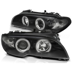 Phares Angel Eyes CCFL noirs pour BMW E46 04.03-06 Coupé Cabriolet