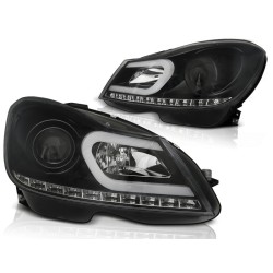 Phares TUBE LIGHT noirs pour MERCEDES W204 11-14