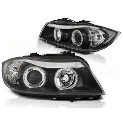 Phares Angel Eyes CCFL noirs compatibles avec BMW E90/E91 03.05-08.08