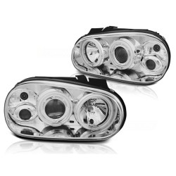 Phares Angel Eyes CCFL Chrome pour VW Golf 4 09.97-09.03