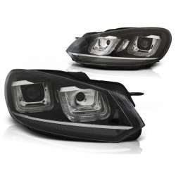 Phares U-LED DRL Noir Chrome pour VW Golf 6 08-12