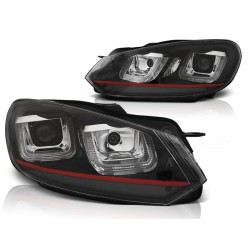 Phares U-LED DRL noir ligne rouge pour VW Golf 6 08-12