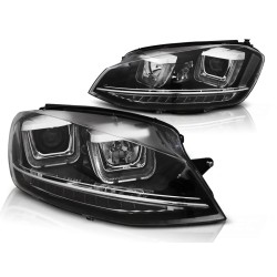 Phares U-LED DRL Noir Séquentiel pour VW Golf 7 11.12-17