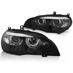 Phares Xénon Angel Eyes LED DRL Noir AFS pour BMW X5 E70 07-10