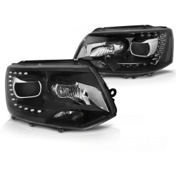 Phares noirs TRUE DRL compatibles VW T5 2010-15