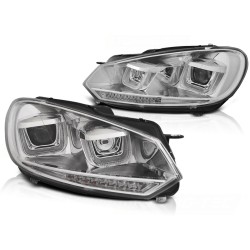 Phares U-LED DRL Chrome Séquentiel pour VW Golf 6 08-12