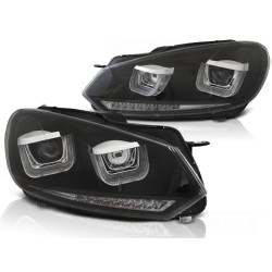 Phares U-LED DRL noir séquentiel pour VW Golf 6 08-12
