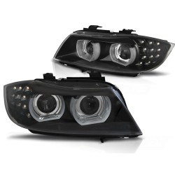Phares Xénon Angel Eyes LED DRL Noir pour BMW E90/E91 09-11