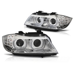 PHARES XÉNON ANGEL EYES LED DRL CHROME pour BMW E90/E91 09-11