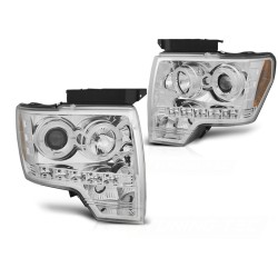 Phares FORD F150 MK12 08-14 ANGEL EYES CHROME