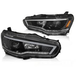Phares MITSUBISHI LANCER 8 08-16 TUBE LIGHT séquentiel noir