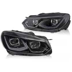 Phares avant Full LED noir pour VW Golf 6 (2008-2013) Look Golf 8 SEQ