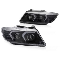 Phares LED noirs compatibles BMW E90/E91 05-08