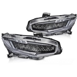 Phares avant FULL LED noirs compatibles HONDA CIVIC X 16-21