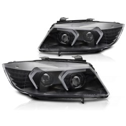 Phares avant FULL LED noirs compatibles BMW E90/E91 05-08