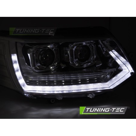 FULL LED HEADLIGHTS TUBE LIGHT T6 LOOK CHROME DRL SEQ fits VW T5 10-15