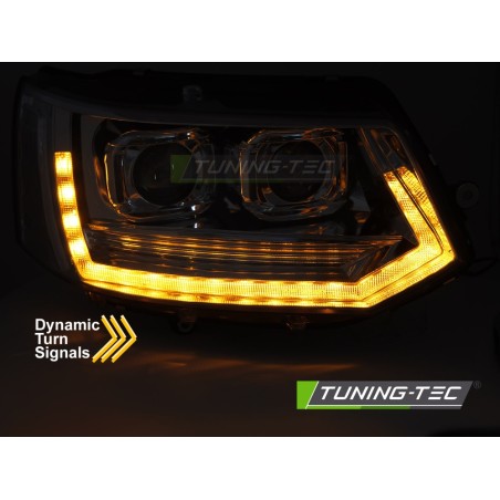 FULL LED HEADLIGHTS TUBE LIGHT T6 LOOK CHROME DRL SEQ fits VW T5 10-15