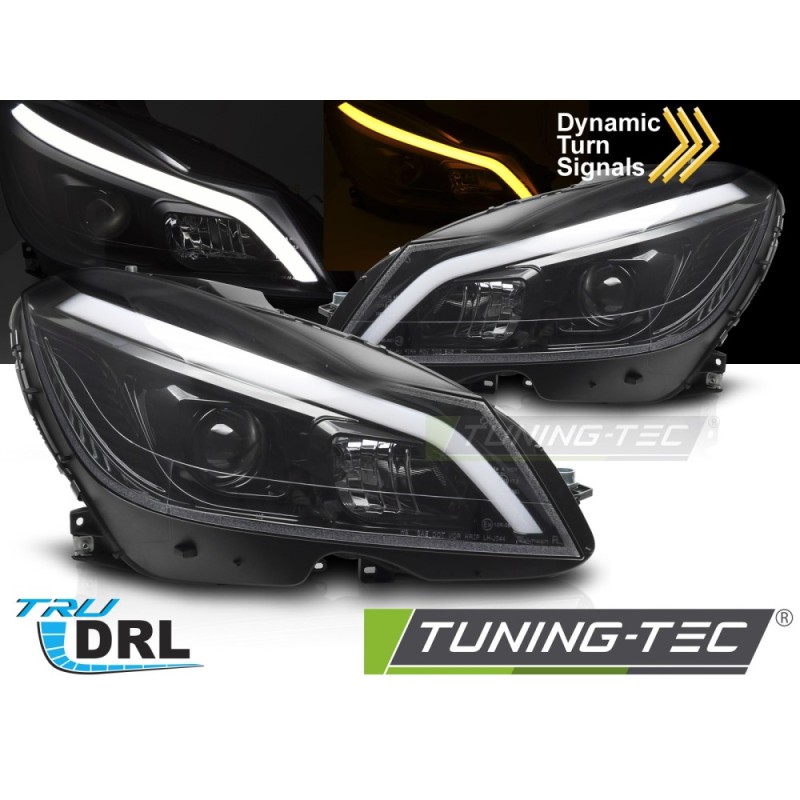 HEADLIGHTS TUBE LED GLOSSY BLACK SEQ DRL fits MERCEDES W204 11-14