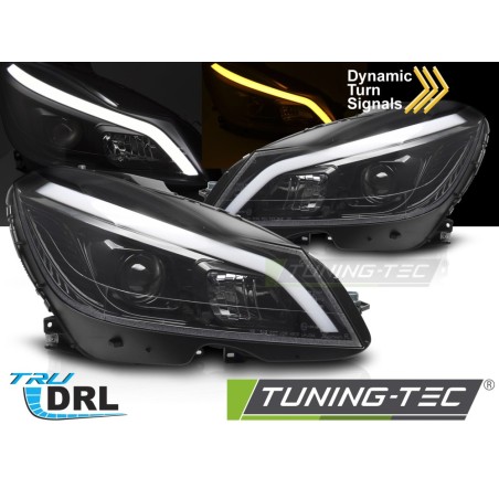 HEADLIGHTS TUBE LED GLOSSY BLACK SEQ DRL fits MERCEDES W204 11-14