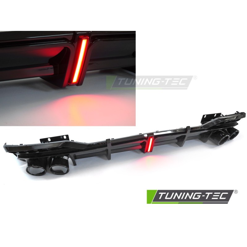 DIFFUSOR TWIN OUTLET GLOSSY BLACK with LED BRAKE LIGHT SPORT STYLE fits AUDI A5 F5 19-23