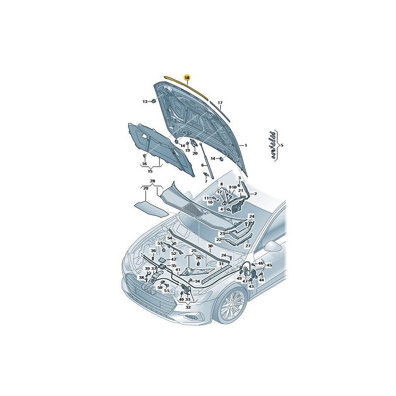 Centre front bonnet seal gasket Audi A6 C8 2019-2025 4K0823125