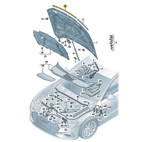 Centre front bonnet seal gasket Audi A6 C8 2019-2025 4K0823125