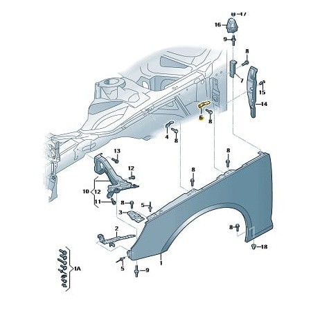 Front fender rear mount bracket ear Audi A4 B9 2016-2024
