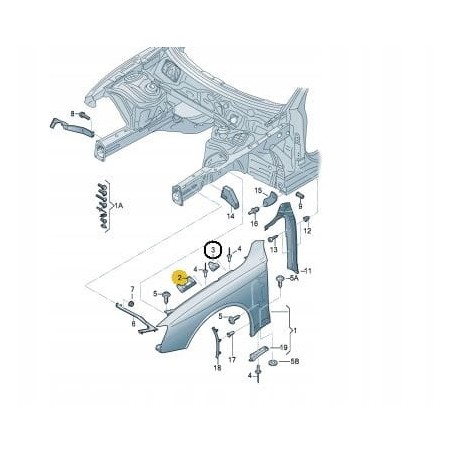 Front fender right center bracket support AUDI A4 B8 2008-2015