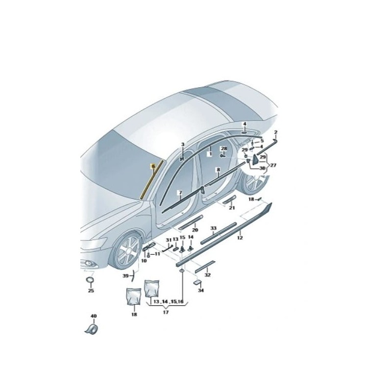 Left windshield water deflector molding strip Audi A6 C7 2011-2017