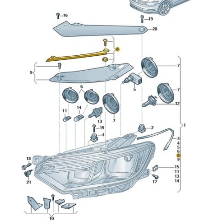 Right headlight  upper  seal VW Passat B8 2015-2024