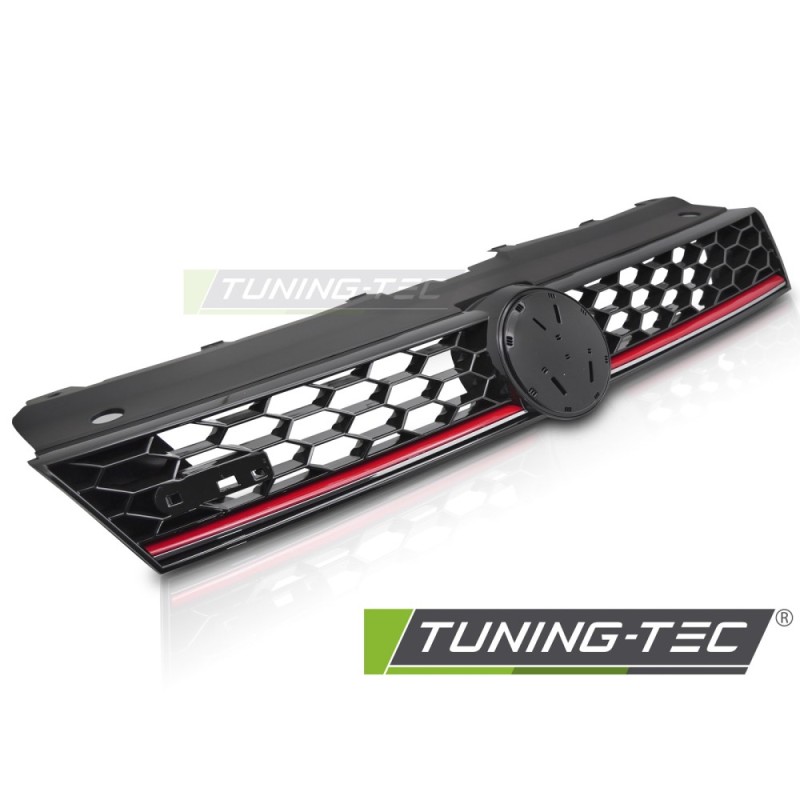 GRILLE SPORT STYLE GLOSSY BLACK with RED LINE fits VW POLO 6R 09-17