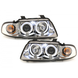  Phares AUDI A4 B5 95-98  avec 2 Anneaux lumineux Angel Eyes   Chrome