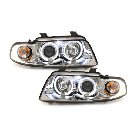  Phares AUDI A4 B5 95-98  avec 2 Anneaux lumineux Angel Eyes   Chrome