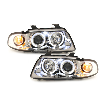  Phares AUDI A4 B5 95-98  avec 2 Anneaux lumineux Angel Eyes   Chrome