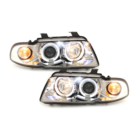  Phares AUDI A4 B5 95-98  avec 2 Anneaux lumineux Angel Eyes   Chrome